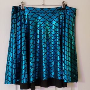 Blue Mermaid Scales Skater Skirt